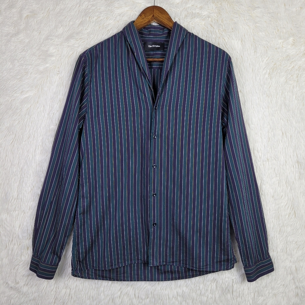 The Kooples Mens S Shawl Collar Stripe Long Sleeve Button Up Shirt Paris